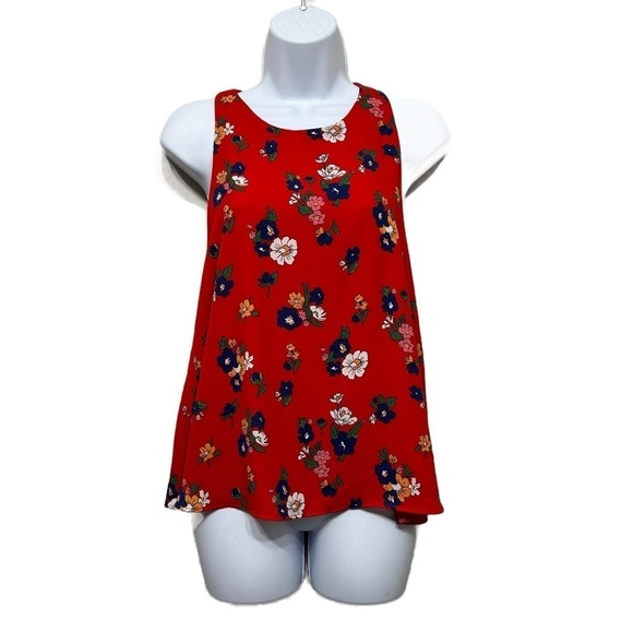 Zara Red Floral Sleeveless Open Back Tie Back/Front Top Blouse Size L - Picture 1 of 5